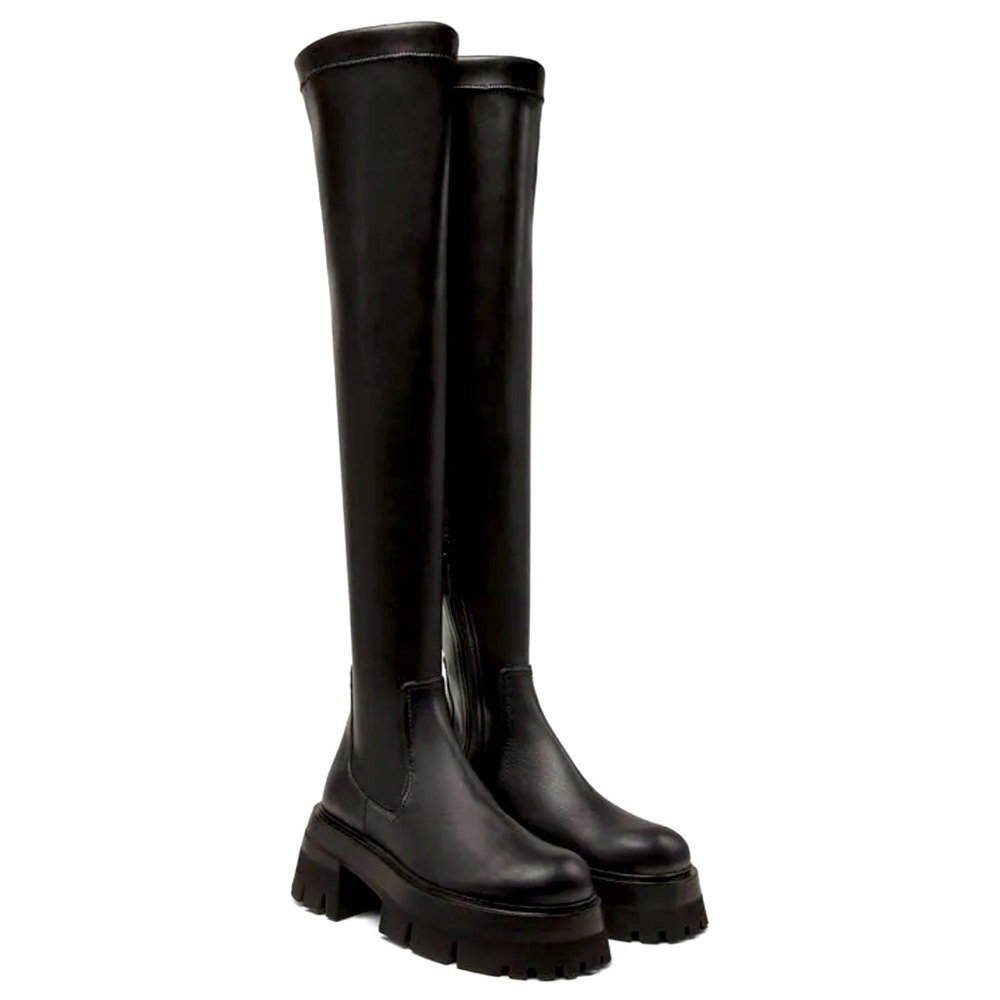 VERSACE black over the knee Lugg Boots size Euro 40 with box + dust bag
